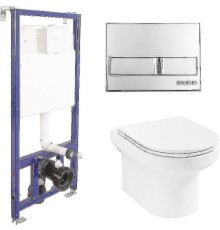 Комплект унитаза Jacob Delafon Elite EDX114RU-00 с инсталляцией Berges Novum L3 040213 с сиденьем Микролифт и клавишей смыва Хром