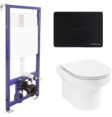 Комплект унитаза Jacob Delafon Elite EDX114RU-00 с инсталляцией Berges Novum D5 040235 с сиденьем Микролифт и Черной матовой клавишей смыва