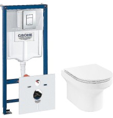 Комплект унитаза Jacob Delafon Elite EDX114RU-00 с инсталляцией Grohe Rapid SL 38775001 с сиденьем Микролифт и клавишей смыва Хром