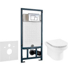 Комплект унитаза Jacob Delafon Elite EDX114RU-00 с сиденьем Микролифт и инсталляцией WeltWasser WW Marberg 507 10000005949+10000005953 с сиденьем и клавишей смыва Хром глянцевый