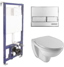 Комплект унитаза Jacob Delafon Patio EDV102-00+E70021-00 с инсталляцией Berges Novum L3 040213 с сиденьем Микролифт и клавишей смыва Хром