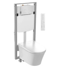 Комплект унитаза биде с инсталляцией Jacob Delafon Seine E34360-00 с сиденьем Микролифт и Белой глянцевой клавишей смыва