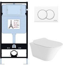 Комплект унитаза с инсталляцией Jacob Delafon Vive E28079RU-0 с сиденьем Микролифт и Белой глянцевой клавишей смыва