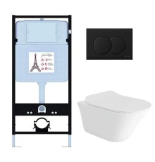 Комплект унитаза с инсталляцией Jacob Delafon Vive E28079RU-BL с сиденьем Микролифт и Черной матовой клавишей смыва