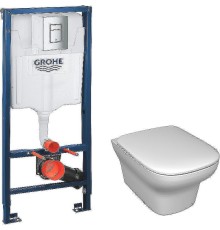 Комплект унитаза Jacob Delafon Vox EDM102-00+E20142-00 с инсталляцией Grohe Rapid SL 38772001 с сиденьем Микролифт и клавишей смыва Хром