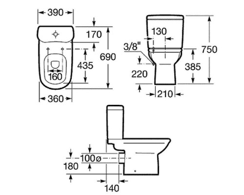 Унитаз компакт Roca Giralda 342466000 без бачка и сиденья