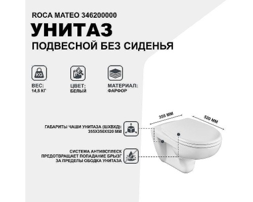 Унитаз Roca Mateo 346200000 подвесной без сиденья