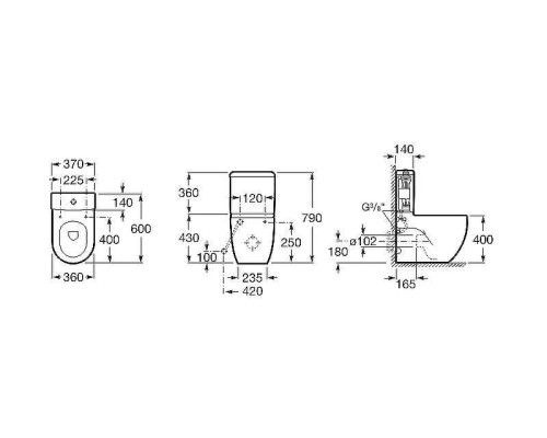 Унитаз компакт Roca Meridian 342248000 без бачка и сиденья