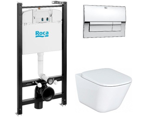 Комплект унитаза с инсталляцией Roca The Gap 893104100 с сиденьем Микролифт и клавишей смыва Хром