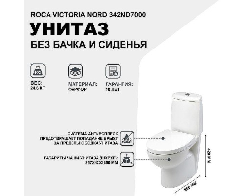 Унитаз компакт Roca Victoria Nord 342ND7000 без бачка и сиденья