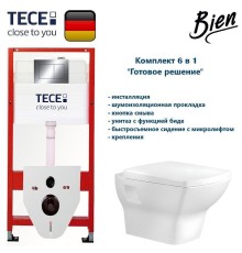 Комплект унитаза биде с инсталляцией Tece Base TC412DORVP0 с сиденьем Микролифт и клавишей смыва цвет Хром