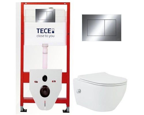 Комплект унитаза биде с инсталляцией Tece Base TC412DORVP0 с сиденьем Микролифт и клавишей смыва цвет Хром