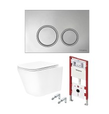 Комплект унитаза с инсталляцией Tece TECEspring base K401101WCS цвет Белый с сиденьем Микролифт и клавишей смыва цвет Хром глянцевый