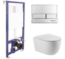 Комплект унитаза Vincea Evo Rimless VT1-34S с инсталляцией Berges Novum L3 040213 с сиденьем Микролифт и клавишей смыва Хром