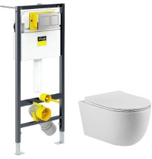 Комплект унитаза Vincea Evo Rimless VT1-34S с инсталляцией Viega Prevista Dry 8524.14 792596 с сиденьем Микролифт и клавишей смыва Хром