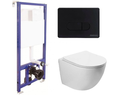 Комплект унитаза Vincea Globo VT1-14S с инсталляцией Berges Novum D5 040235 с сиденьем Микролифт и Черной матовой клавишей смыва
