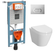 Комплект унитаза с инсталляцией Vitra Integra Round L-box 9004B003-7202 с сиденьем Микролифт и клавишей смыва Хром матовый