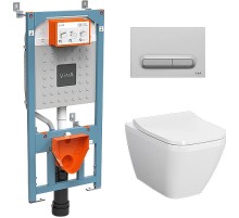 Комплект унитаза с инсталляцией Vitra Integra Square 9856B003-7206 с сиденьем Микролифт и клавишей смыва Хром матовый
