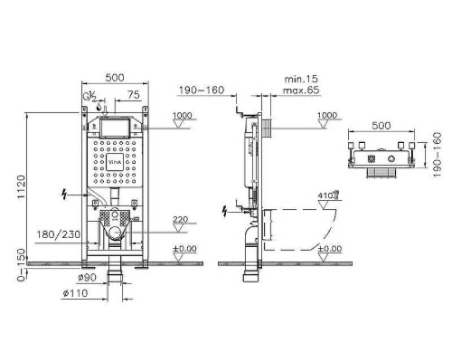 Комплект унитаза с инсталляцией Vitra Integra Square 9856B003-7206 с сиденьем Микролифт и клавишей смыва Хром матовый