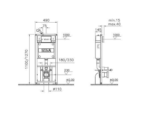 Комплект унитаза с инсталляцией Vitra Metropole 9820B003-7201 с сиденьем Микролифт и клавишей смыва Хром матовый