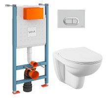 Комплект унитаза с инсталляцией Vitra S10 SpinFlush 9842B003-7206 с сиденьем Микролифт и клавишей смыва Хром глянцевый