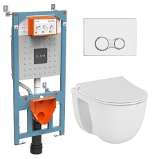 Комплект унитаза с инсталляцией Vitra S 40 9860B003-7200 с сиденьем Микролифт и клавишей смыва Хром глянцевый