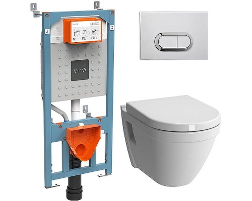 Комплект унитаза с инсталляцией Vitra S50 Rim-Ex 9003B003-7201 с сиденьем Микролифт и клавишей смыва Хром глянцевый