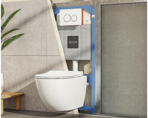 Комплект унитаза с инсталляцией Vitra S50 Rim-Ex 9003B003-7201 с сиденьем Микролифт и клавишей смыва Хром глянцевый