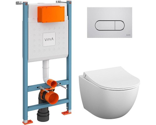 Комплект унитаза с инсталляцией Vitra L-Box Sento 9830B003-7212 с сиденьем Микролифт и клавишей смыва Хром