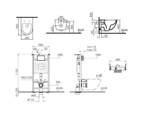 Комплект унитаза с инсталляцией Vitra L-Box Sento 9830B003-7212 с сиденьем Микролифт и клавишей смыва Хром