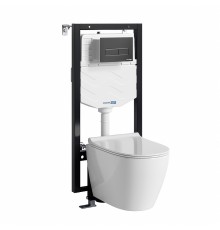 Комплект унитаза с инсталляцией WasserKRAFT Mindel 56TLT.010.ME.MB03.H002 цвет Белый с сиденьем Микролифт и клавишей смыва цвет Черный матовый