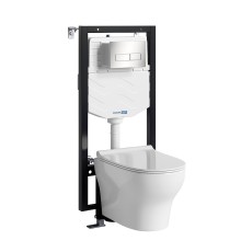 Комплект унитаза с инсталляцией WasserKRAFT Vils 56TLT.010.ME.BN03.H001 цвет Белый с сиденьем Микролифт и клавишей смыва цвет Никель