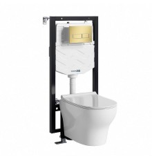 Комплект унитаза с инсталляцией WasserKRAFT Vils 56TLT.010.ME.MG03.H001 цвет Белый с сиденьем Микролифт и клавишей смыва цвет Золото матовое
