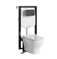 Комплект унитаза с инсталляцией WasserKRAFT Vils 56TLT.010.ME.MB03.H001 цвет Белый с сиденьем Микролифт и клавишей смыва цвет Черный