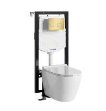 Комплект унитаза с инсталляцией WasserKRAFT Vils 56TLT.010.ME.MG03.H002 цвет Белый с сиденьем Микролифт и клавишей смыва цвет Золото матовое