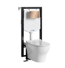 Комплект унитаза с инсталляцией WasserKRAFT Vils 56TLT.010.ME.RG04.H001 цвет Белый с сиденьем Микролифт и клавишей смыва цвет Розовое золото