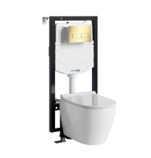 Комплект унитаза с инсталляцией WasserKRAFT Vils 56TLT.010.ME.PG03.H002 цвет Белый с сиденьем Микролифт и клавишей смыва цвет Золото глянцевое