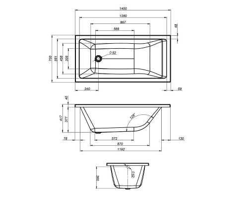 Акриловая ванна AM.PM Gem 140х70 W93A-140-070W-A цвет Белый