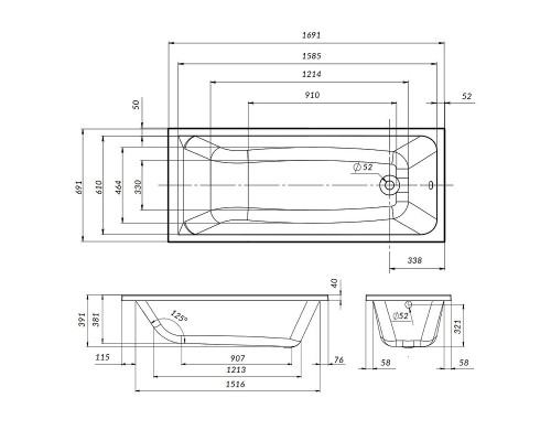 Акриловая ванна AM.PM Gem 170х70 W90A-170-070W-A1 без гидромассажа