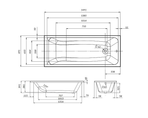 Акриловая ванна AM.PM Gem 150х70 W90A-150-070W-A1 без гидромассажа