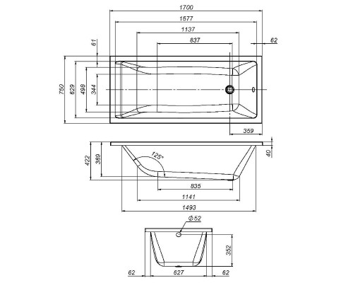 Акриловая ванна AM.PM Gem 170х75 W93A-170-075W-A без гидромассажа
