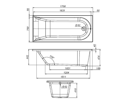 Акриловая ванна AM.PM Spirit 170х75 W72A-170-075W-A2 без гидромассажа