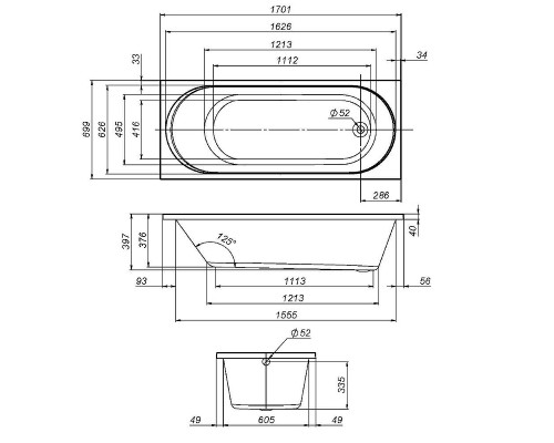 Акриловая ванна AM.PM X-Joy 170х70 W94A-170-070W-A1 без гидромассажа