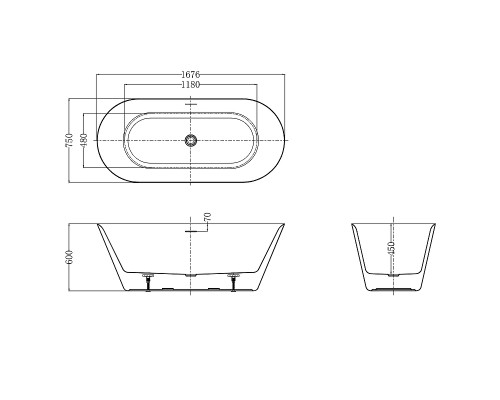 Акриловая ванна AQUAme 167х75 AQM3501GW цвет Белый