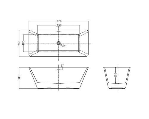 Акриловая ванна AQUAme 167х75 AQM3502GW цвет Белый