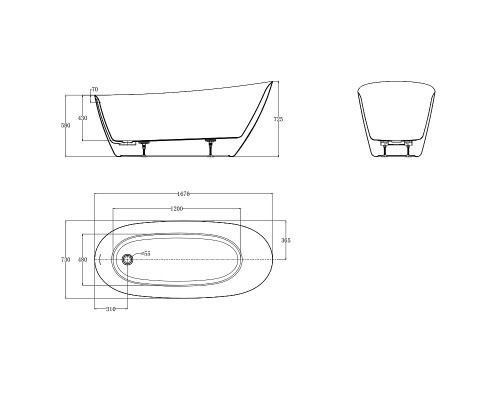 Акриловая ванна AQUAme 167х73 AQM3503MW цвет Белый матовый