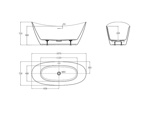 Акриловая ванна AQUAme 167х73 AQM3504GW цвет Белый