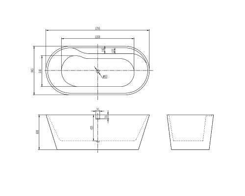 Акриловая ванна AQUAme 179х84 AQM3505GW-R цвет Белый