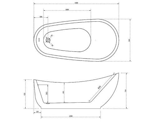 Акриловая ванна Abber AB9288 180x89 без гидромассажа