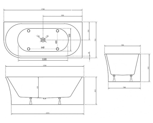 Акриловая ванна Abber AB9257-1.7 R 170х78 без гидромассажа